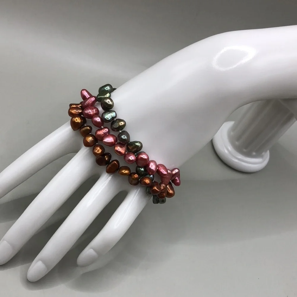 Cultured dyed freshwater pearls bracelets bundle lot 4, layered, multi strand.